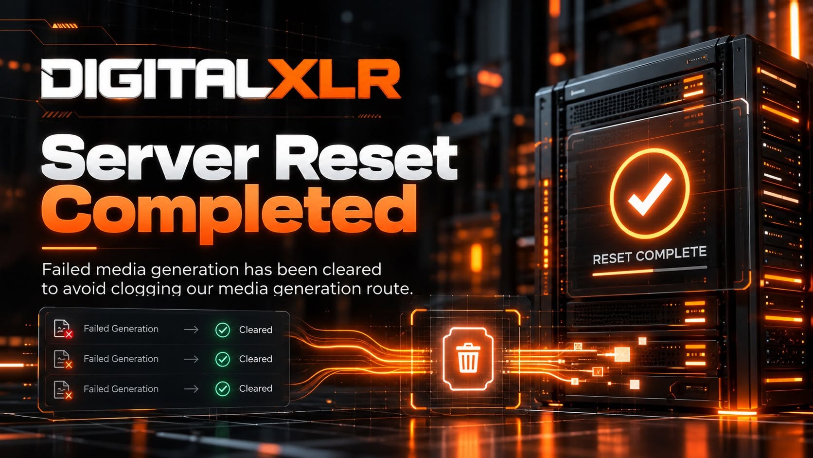 DigitalXLR Server Reset Completed: Failed Media Generations Cleared